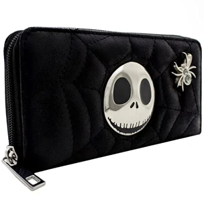 Image of The Nightmare Before Christmas Quilted Web Black Coin and Card Clutch Purse, One Size