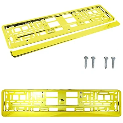 Image of PAIR (2PCS) GOLD Car Registration License Number Plate Surround Holder Frame