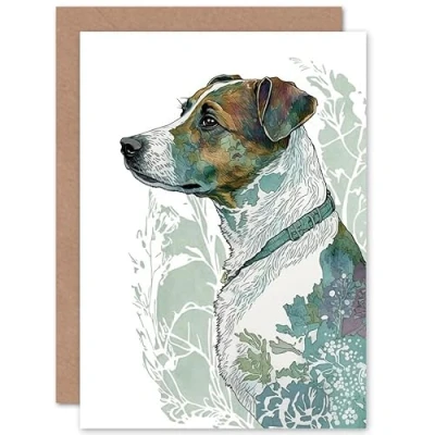 Image of Artery8 Jack Russell Dog Modern Watercolour Portrait Illustration Art Birthday Sealed Greeting Card Plus Envelope Blank inside