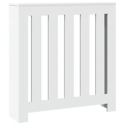 Image of vidaXL Radiator Cover White Engineered Wood Slatted Design with Shelf 78x20x82 cm