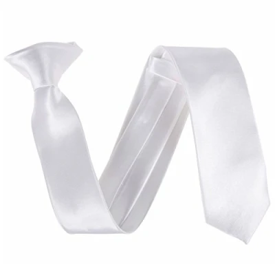 Image of Slim 2&quot; Satin Solid Colour Plain Safety Clip On Tie (White)