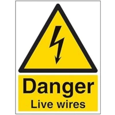 Image of V Safety Danger Live Wires Warning Sign 300mm x 400mm 1mm Rigid Plastic