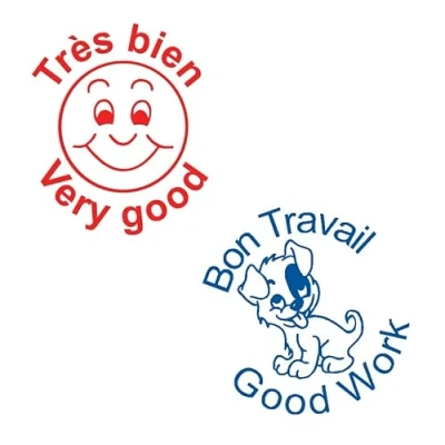 Image of Tres Bien &amp; Bon Travail. 2 x Teacher Stamps French Set Reinkable. 22mm (X11891, X11963)
