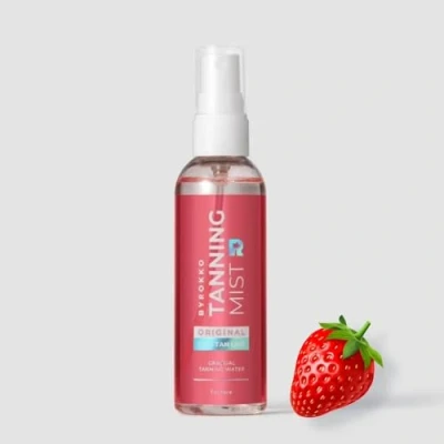 Image of BYROKKO Strawberry Tanning Mist, Face and Body Gradual Self Water 100 ml (3.4 Fl. Oz.) with Hyaluronic Acid Vitamin B, Natural Summer Tan without Orange Tones