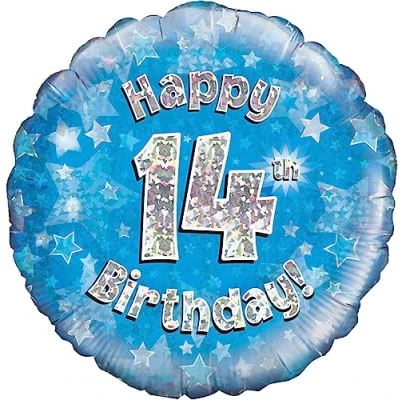 Image of Oaktree UK 18&quot; Happy 14th Birthday Blue Holographic, Aluminium, One size