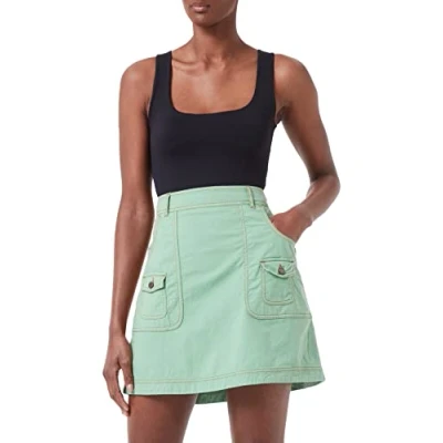 Image of Love Moschino Women&#039;s Fancy Cotton Linen Blend with Embroidery and Small Patch Pockets Skirt, Green, 40