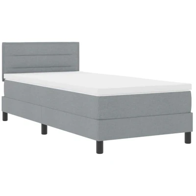 Image of vidaXL Box Spring Bed with Mattress &amp; LED Light Grey 90x190 cm Fabric