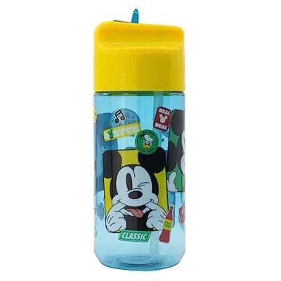 Image of OM SUPPLIES Mickey Characters Childrens Tritan Reusable Drinking Bottle 430ml Holiday, Back to School Lunch Kids BPA free Plastic Includes Half Size 12pcs Pencil Set (Mickey)