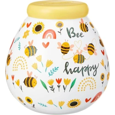 Image of Pot of Dreams Hand Painted Bee Happy Kids Save and Smash Handcrafted Ceramic Money Box Eco Freindly &amp; Recyclable Piggy Bank Perfect Decorative Gift for New Toys Video Games