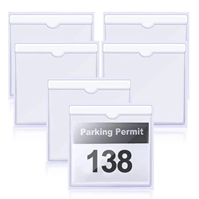 Image of Windscreen Card Holder, 6Pcs Car Parking Permit Clear Ticket and Note Holders Self Adhesive Square for Car, Van, Caravan Windscreen, Photos Passports Business Cards(10.5x10.5cm)