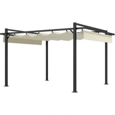 Image of Outsunny 3 x 4m Pergola with Retractable Roof and Aluminium Frame Khaki 84C 476V01KK