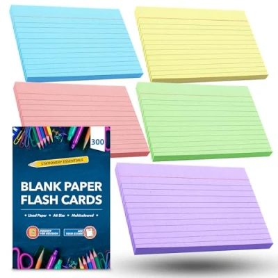 Image of SOL 300pk Blank A6 Revision Flash Cards, Coloured Cards Study Aid for Memorisation and Organisation Portable Index Students,Teacher,
