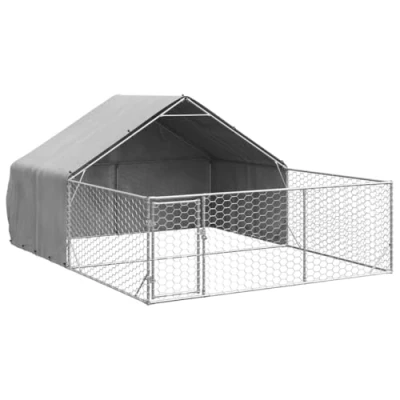 Image of vidaXL Outdoor Dog Kennel with Run 4x3x1.9 m Galvanised Steel Cage Water Resistant PE Cover for Patio/Garden Secure Pet Enclosure Lockable Door and Spacious