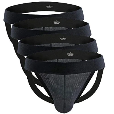 Image of Billtop Men&#039;s Jockstrap Mesh Pouch Athletic Supporters Underwear, 4 Pack White, XL