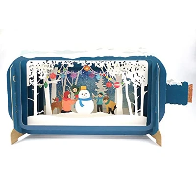 Image of Message In A Bottle Snowman &amp; Kids Pop Up Christmas Greeting Card By Alljoy XMIB027
