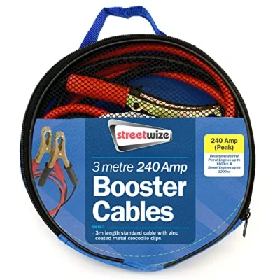 Image of Streetwize Colour Coded Heavy Duty Copper Booster Cables Car Jump Leads, Insulated Crocodile Clips Van 4x4 Boat Caravan Motorhome (3M x 240 AMP)