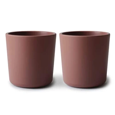 Image of Mushie Dinnerware Cups for Kids Tableware 1x Set of 2 Reuseable Dishwasher and Microwave Safe Easy Child to Hold Made in Denmark (Woodchuck)