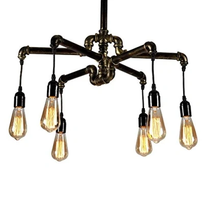 Image of SCH Vintage Chandelier Industrial Ceiling Light Steampunk Retro Metal Water Pipe Restaurant Bar Bedroom Living Room 6 Lights