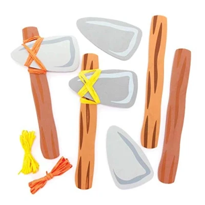 Image of Baker Ross FE452 Stone Age Axe Kits Pack of 4, Toy for Kids to Design and Decorate, Make Your Own Kits, Foam Play Set Children