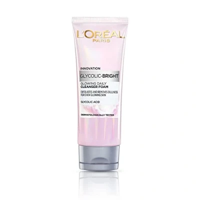 Image of L&#039;Oreal Paris Glycolic Bright Daily Foaming Face Cleanser, 100ml Acid Wash for Dull Skin Glowing Facial Cleanser