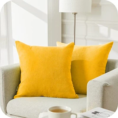 Image of Topfinel Mustard Yellow Cushion Covers 40cm x Chenille Pillow Cover Soft Square Plain Decorative 16x16 Inches Throw Pillowcases for Sofa Bed Bedroom livingroom with Invisible Zipper Set of 2