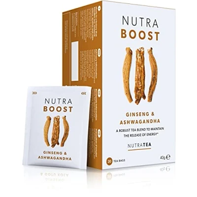 Image of NUTRABOOST Energy Tea Herbal Boost Help With Tiredness And Fatigue Includes Green Tea, Ginseng &amp; Ashwagandha 40 Enveloped Bags by Nutra (2 Pack)