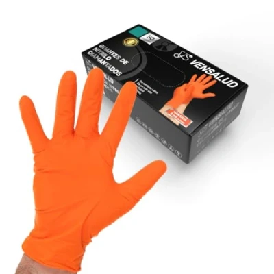 Image of VENSALUD Diamond Nitrile Gloves Extra Strong and Resistant For Mechanical Workshops, Gardening, Kitchen, Assembly, Veterinary, Cleaning Latex Free 50 units Orange XL