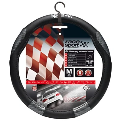 Image of Car Steering Wheel Cover Glove Black Grey Silver Carbon Fibre Look Race Sport