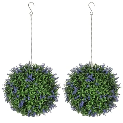 Image of HOMCOM Set of 2 Artificial Plant Topiary Balls, UV protected Fake Decorative Plants, Faux Plants for Home Indoor Outdoor Decor, 27cm, Purple