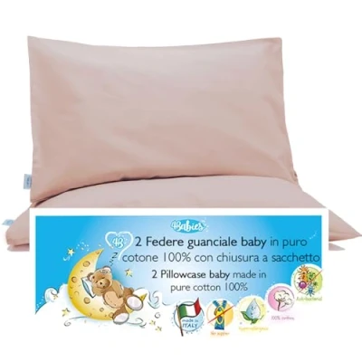 Image of 4BABIES Baby Toddler Pillowcase 40X60 cm Set of 2 Pillow Cases for cot and crib 100% PURE COTTON Made in Italy Envelope closure OEKO TEX Certified Children&#039;s bedding Pink