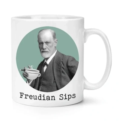 Image of Freudian Sips 10oz Mug Cup Sigmund Freud Funny Joke Rude Birthday Slips