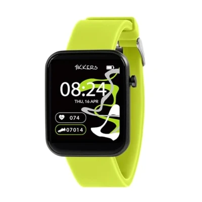 Image of Tikkers Kids Series 13 Smart Watch with Fitness Tracker, Alarm Clock, Camera, GPS Connection, Heart Rate Monitor, Step Counter, Touch Screen, Lime Green Silicone Strap