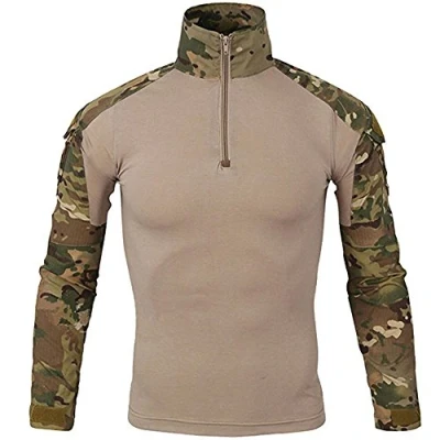 Image of LiliChan Mens Long Sleeve Tactical Military T Shirt Outdoor Combat with Zipper (Cp, UK M(fit chest:36&quot; 39&quot;))