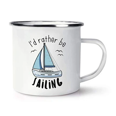 Image of I&#039;d Rather Be Sailing Retro Enamel Mug Cup