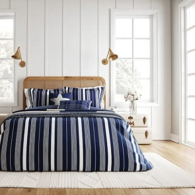 Image of HAMPTONS STRIPE COVER SET NAVY/WHITE