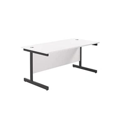 Image of Office Hippo Heavy Duty Rectangular Cantilever Desk, Home Table + Integrated Cable Ports, PC Desk For or Home, 5 Yr Wty Black Frame/White Top, 160cm x 80cm