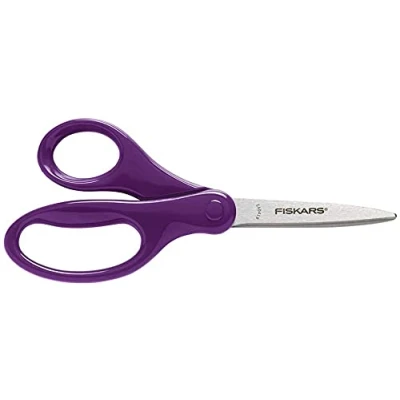 Image of Fiskars 7&quot; Safety School Scissors with Stainless Steel Pointed Tip Blades for Children, Kids, Students (Purple)