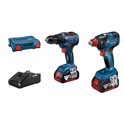 Image of Bosch Professional 18V System Cordless Impact Driver GDR 200 and Combi Drill GSB 55 (incl. 2X 4.0 Ah GBA 18 V Rechargeable Battery, Quick Charger GAL 40, in L Case)