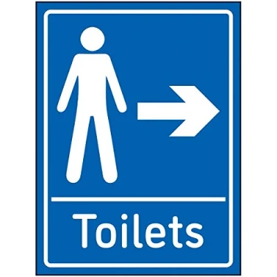 Image of Vsafety Mens Toilets Arrow Right Sign 150x200mm Blue 1mm Rigid Plastic