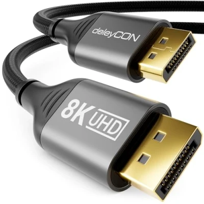 Image of deleyCON 2 m DisplayPort Cable 1.4 8K @ 60Hz 4K 165Hz 2K 360Hz UHD WQHD HDR HDCP 2.2 AMD FreeSync NVIDIA G Sync Ideal for Gaming Monitor and Graphics Card Grey Black