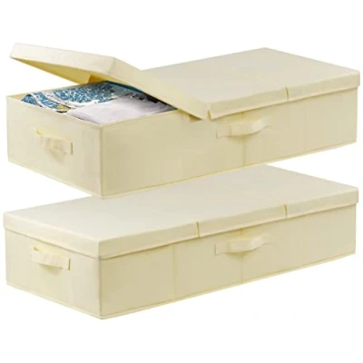 Image of Underbed Storage, 2 Pack Large Under Bed Storage Box with Lids, Foldable Clothes W/ Handle, Organiser Drawer Containers for Blankets Shoes Pillows