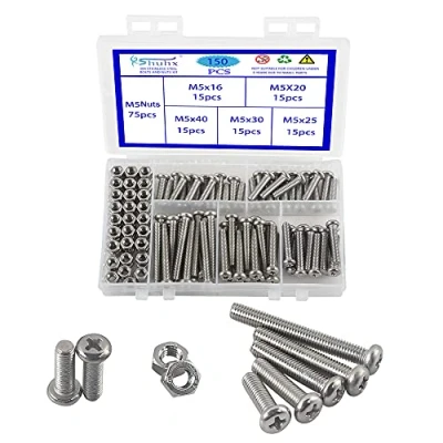 Image of Rshuhx 150PCS M5 Bolts and Nuts Machine Screw Nut 304 Stainless Steel Cross Pan Head Round Screws Assortment Kit for Furniture Toy Electronic Products Repair Fastener