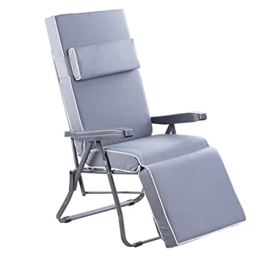 Image of Alfresia Garden Reclining Relaxer Chair in Charcoal with Luxury Cushion Adjustable Multi Position, Foldable Frame (Grey)
