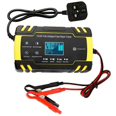 Image of 6226128625237, 12V 24V 3 Stage Automatic Trickle Battery Charger Maintainer With LCD Screen Uk Plug for Cars Motorcycles Boat (Uk Plug)