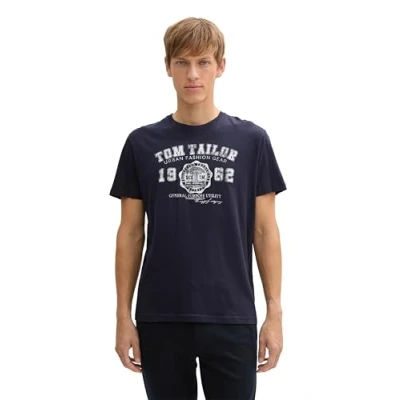 Image of TOM TAILOR Men&#039;s T Shirt with Logo Print 1008637, 10690 Knitted Navy, S