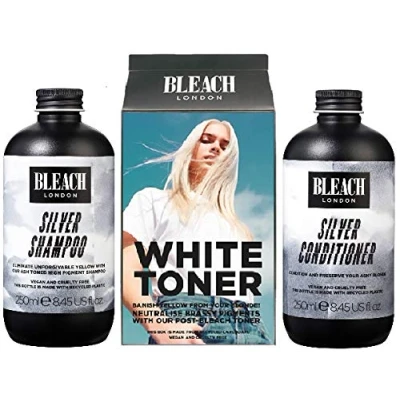 Image of (Pack of 3) Bleach London Silver Shampoo x 250ml, White Toner Hair Kit &amp; Conditioner 250ml