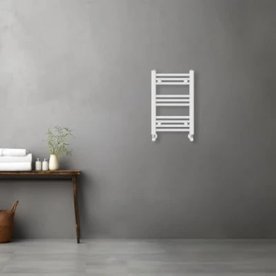 Image of Warmehaus Contemporary Straight Heated Bathroom Towel Rail Radiator Rad 600x400mm White