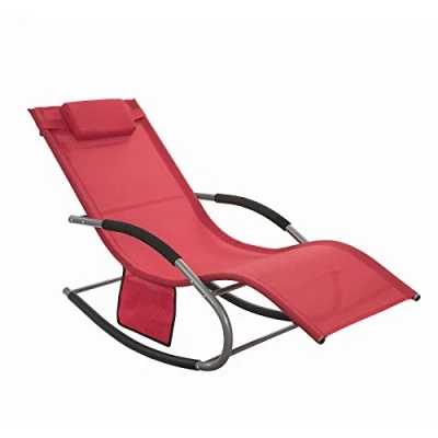 Image of SoBuy Outdoor Garden Rocking Sun Lounger Recliner Relaxing Chair with Headrest and Side Bag Brown OGS28 BR