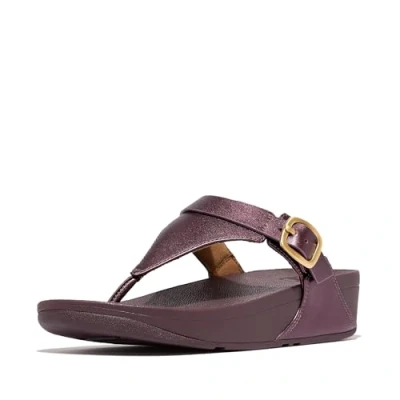 Image of Fitflop Women&#039;s LULU Adjustable Metallic Leather Toe Post Sandals, Red, 5 UK