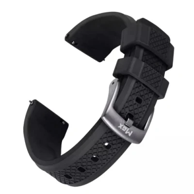 Image of Max Summit Fluororubber (FKM) Rubber Watch Strap with Loop Holder Lock Ring 20mm 22mm (22mm, Black)
